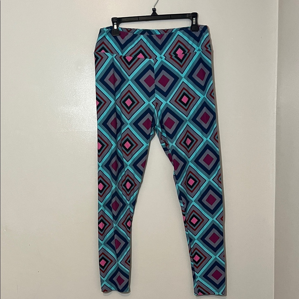 LuLaRoe Kids Leggings with Teal and Magenta Geometric Pattern